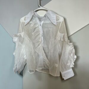 Elegant White Ruffle Sheer Blouse